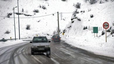 بارش برف در جاده چالوس و هراز+وضعیت ترافیکی