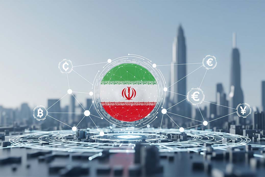 تصویری از پرچم ایران در حال ارتباط به رمزارزها