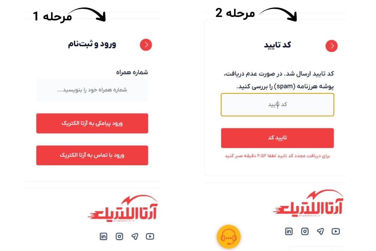 مراحل ثبت نام در آرتا الکتریک