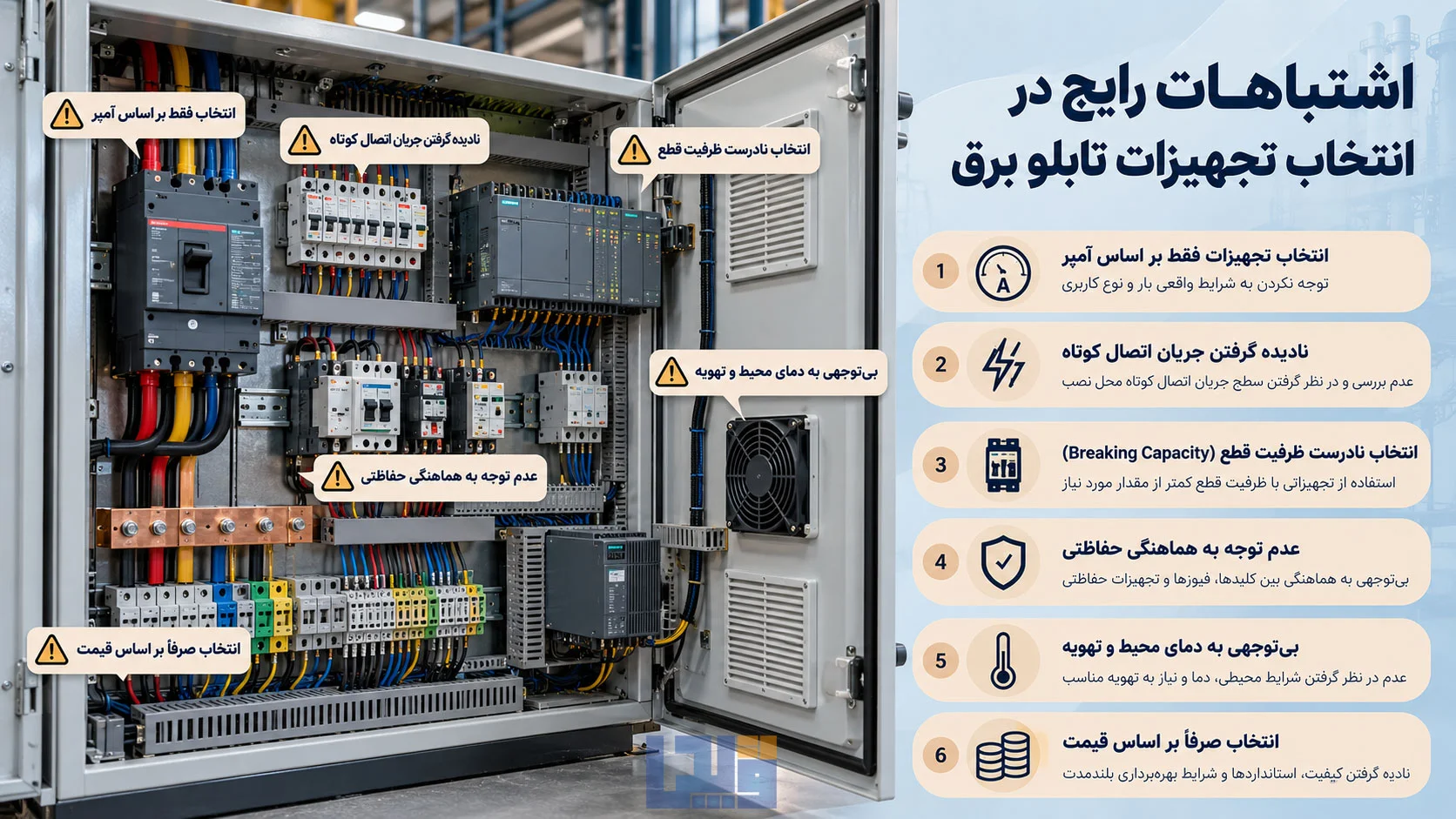اشتباهات رایج در انتخاب تجهیزات تابلو برق